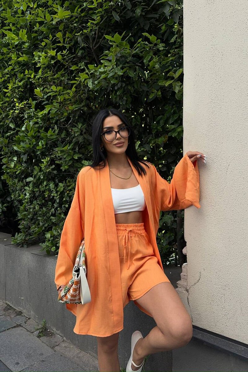 SET KEMISHE+PANTALLONA TE SHKURTA PER FEMRA NE NGJYRE PORTOKALLI - 5