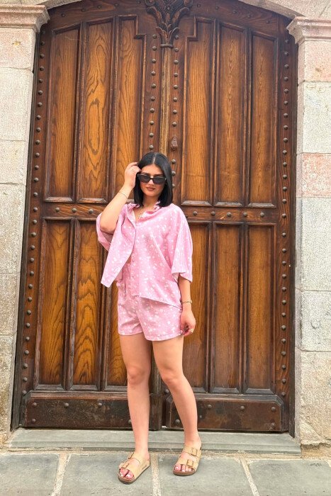 SET KEMISHE+PANTALLONA TE SHKURTA PER FEMRA NE NGJYRE ROZE - 3