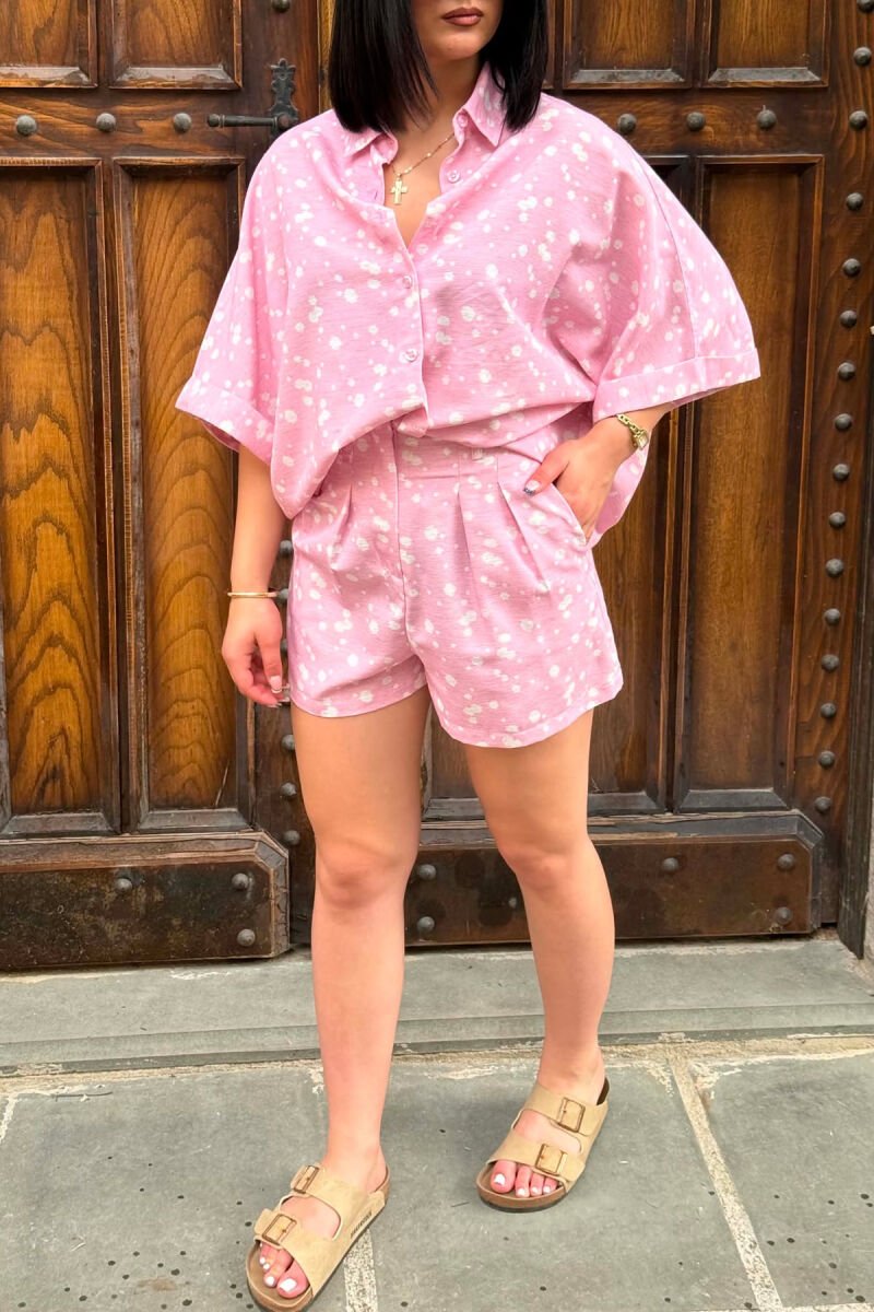 SET KEMISHE+PANTALLONA TE SHKURTA PER FEMRA NE NGJYRE ROZE - 4