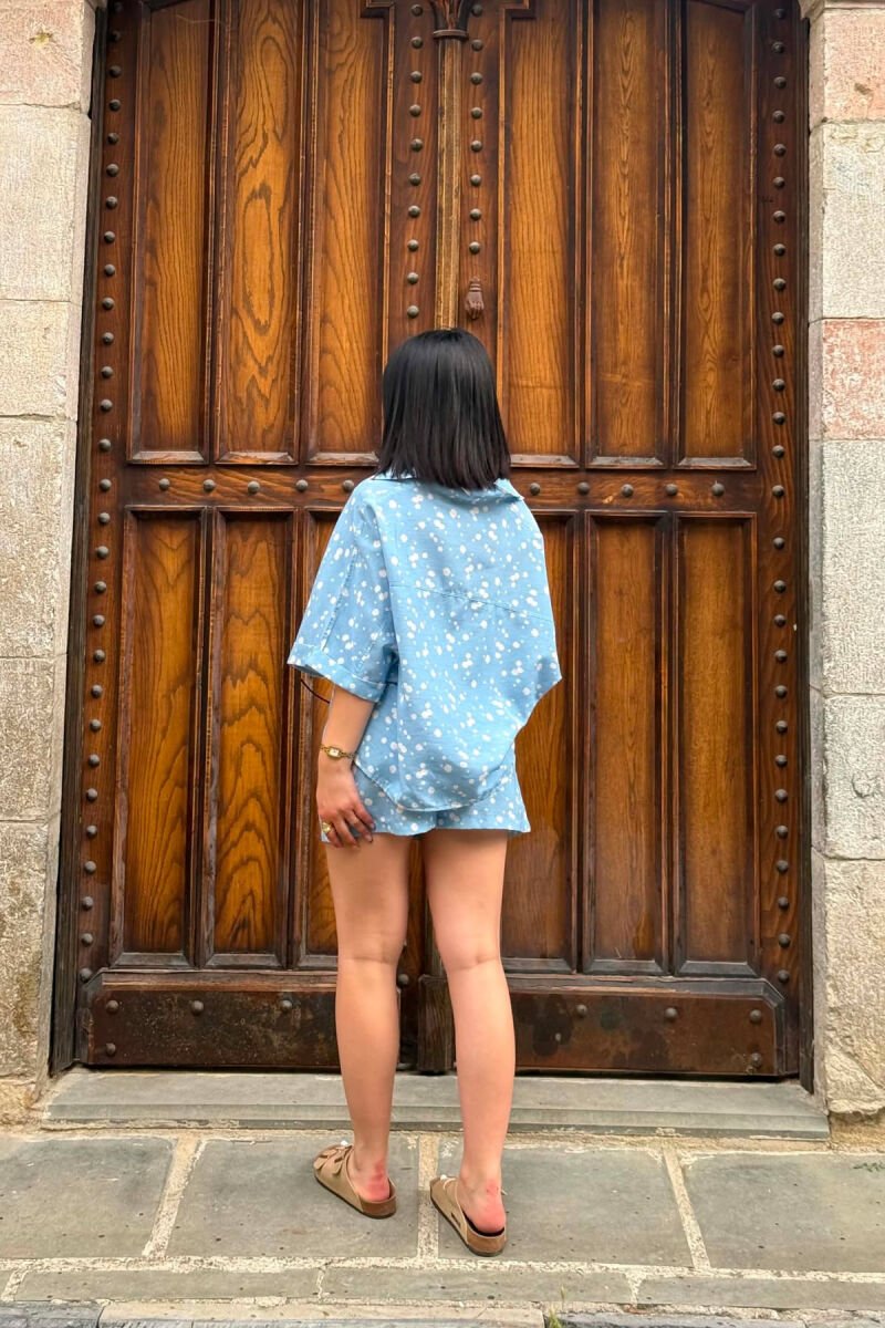 SET KEMISHE+PANTALLONA TE SHKURTA PER FEMRA NE NGJYRE BLU TE ZBARDHUR - 4