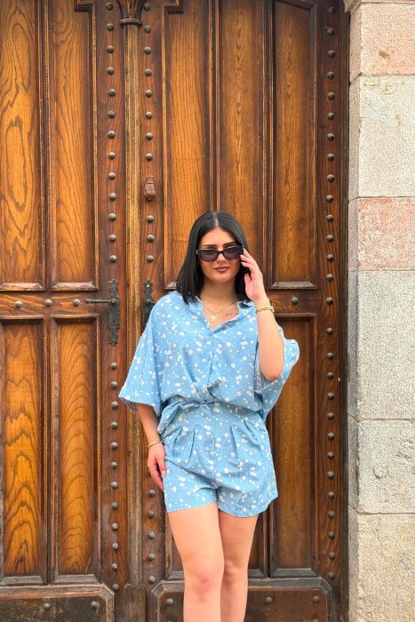 SET KEMISHE+PANTALLONA TE SHKURTA PER FEMRA NE NGJYRE BLU TE ZBARDHUR - 5