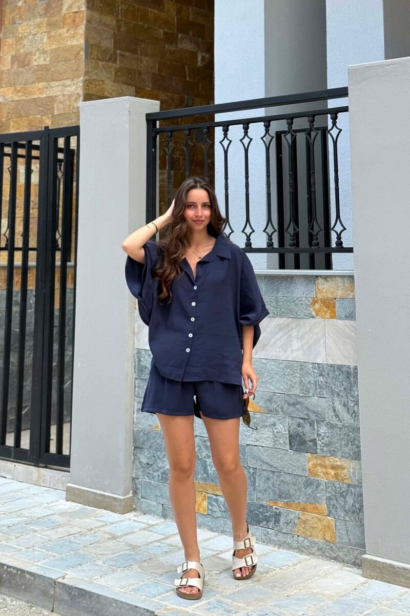 SET KEMISHE + PANTALLONA TE SHKURTRA PER FEMRA NE NGJYRE BLU - 4