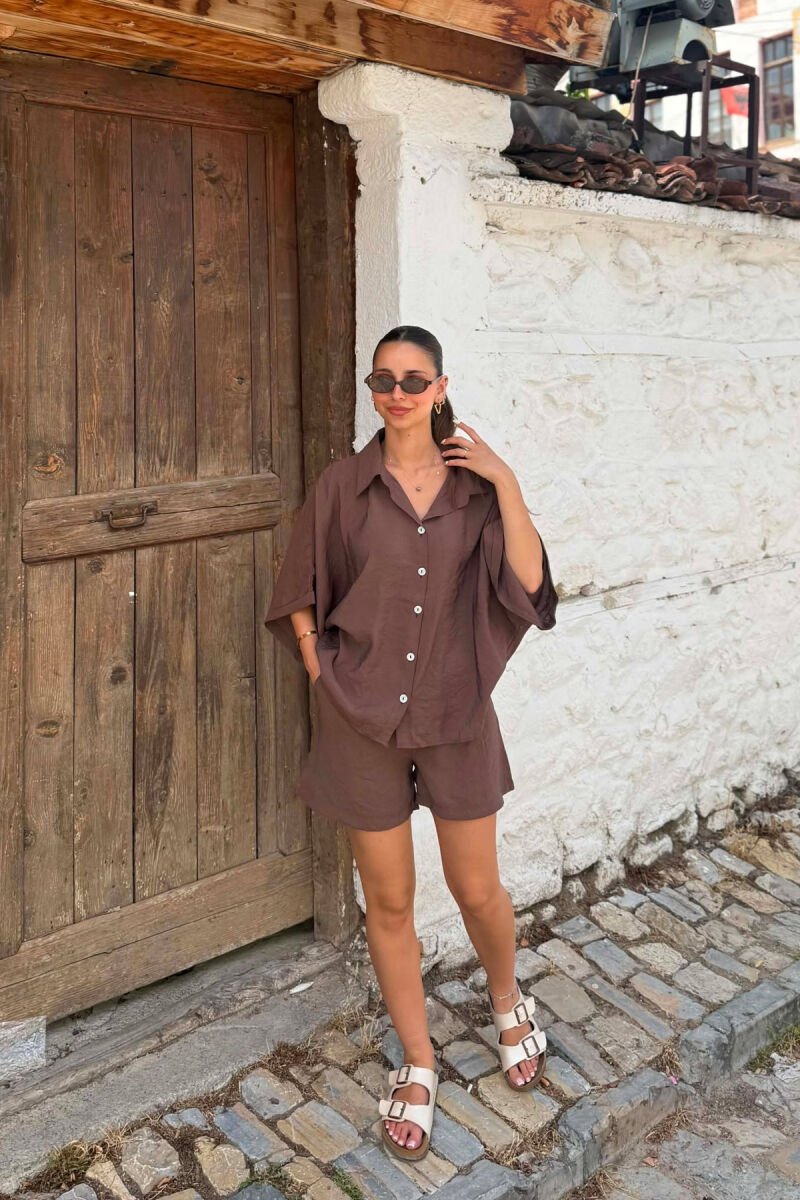 SET KEMISHE + PANTALLONA TE SHKURTRA PER FEMRA NE NGJYRE KAFE - 4