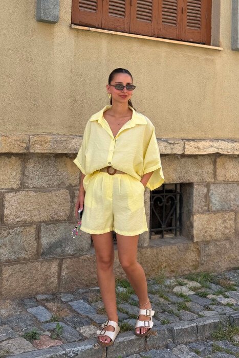 SET KEMISHE + PANTALLONA TE SHKURTRA PER FEMRA NE NGJYRE LIMON - 2