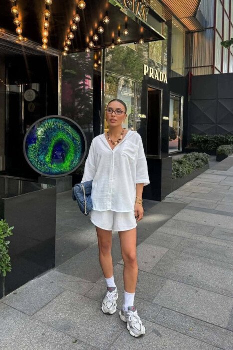 SET KEMISHE+PANTALLONA TE SHKURTRA PER FEMRA NE NGJYRE TE BARDHE - 2