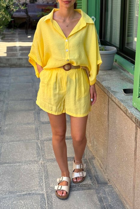 SET KEMISHE + PANTALLONA TE SHKURTRA PER FEMRA NE NGJYRE TE VERDHE - 5