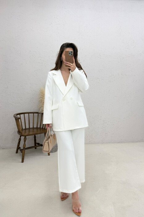 SET KLASIK XHAKETE +PANTALLONA PER FEMRA NE NGJYRE TE BARDHE - KLAUDIO FASHION