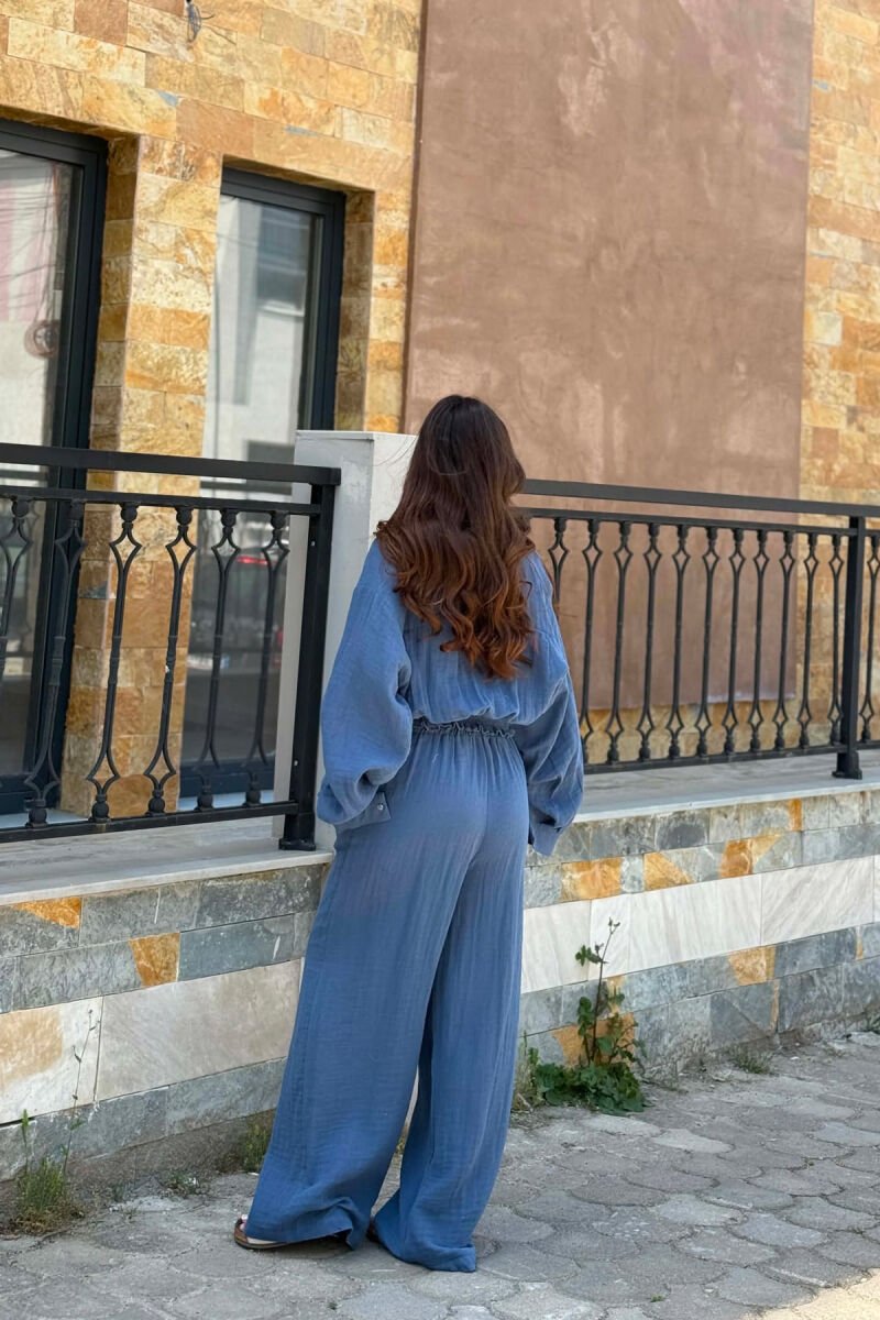SET LINO KEMISHE + PANTALLONA TE GJERA PER FEMRA NE NGJYRE BLU - 3