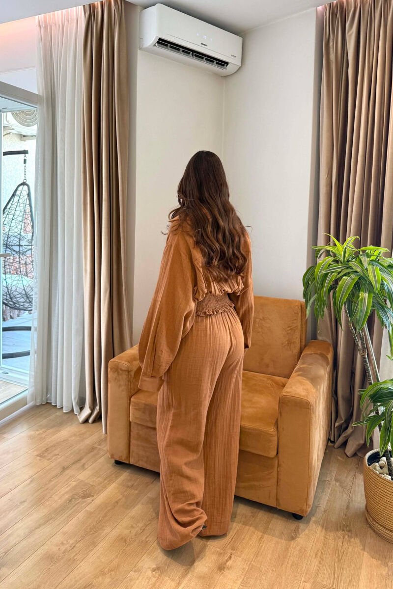 SET LINO KEMISHE + PANTALLONA TE GJERA PER FEMRA NE NGJYRE KAFE - 3