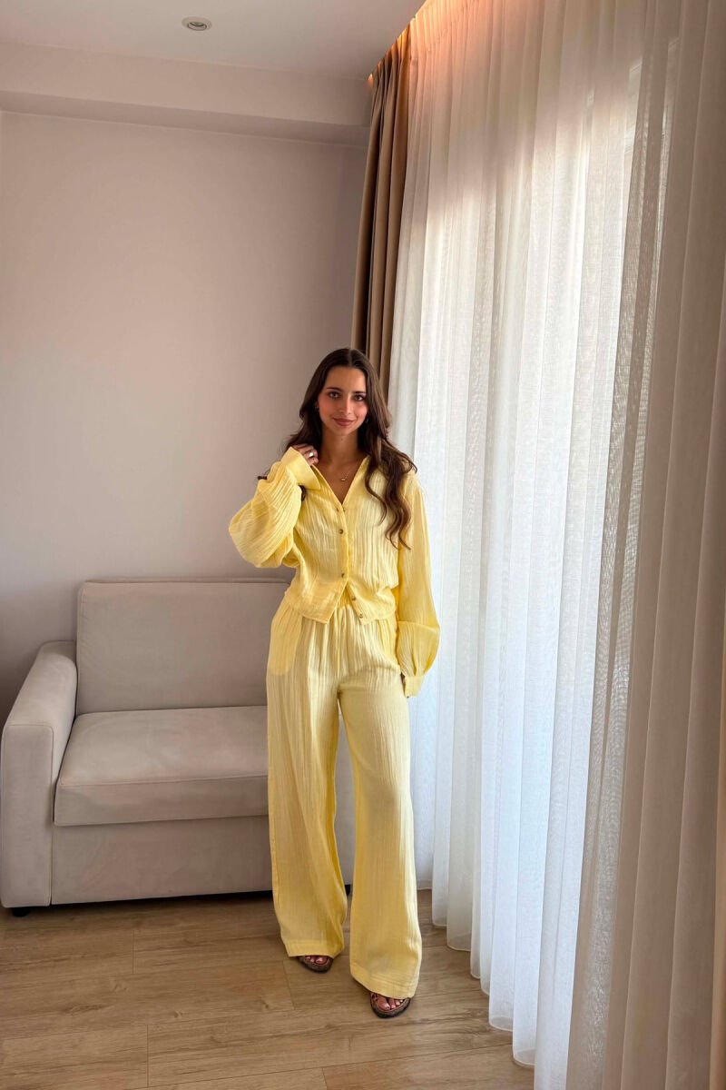 SET LINO KEMISHE + PANTALLONA TE GJERA PER FEMRA NE NGJYRE LIMON - 1