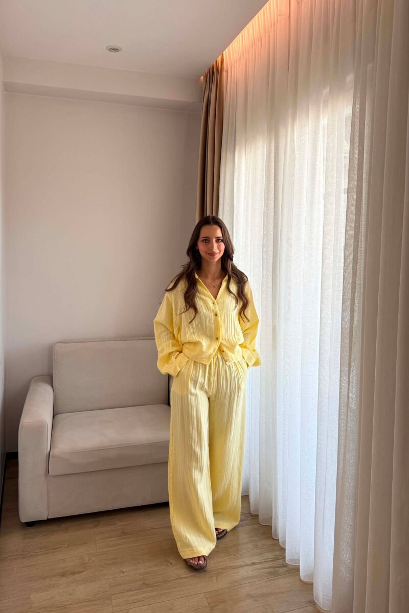 SET LINO KEMISHE + PANTALLONA TE GJERA PER FEMRA NE NGJYRE LIMON - 2