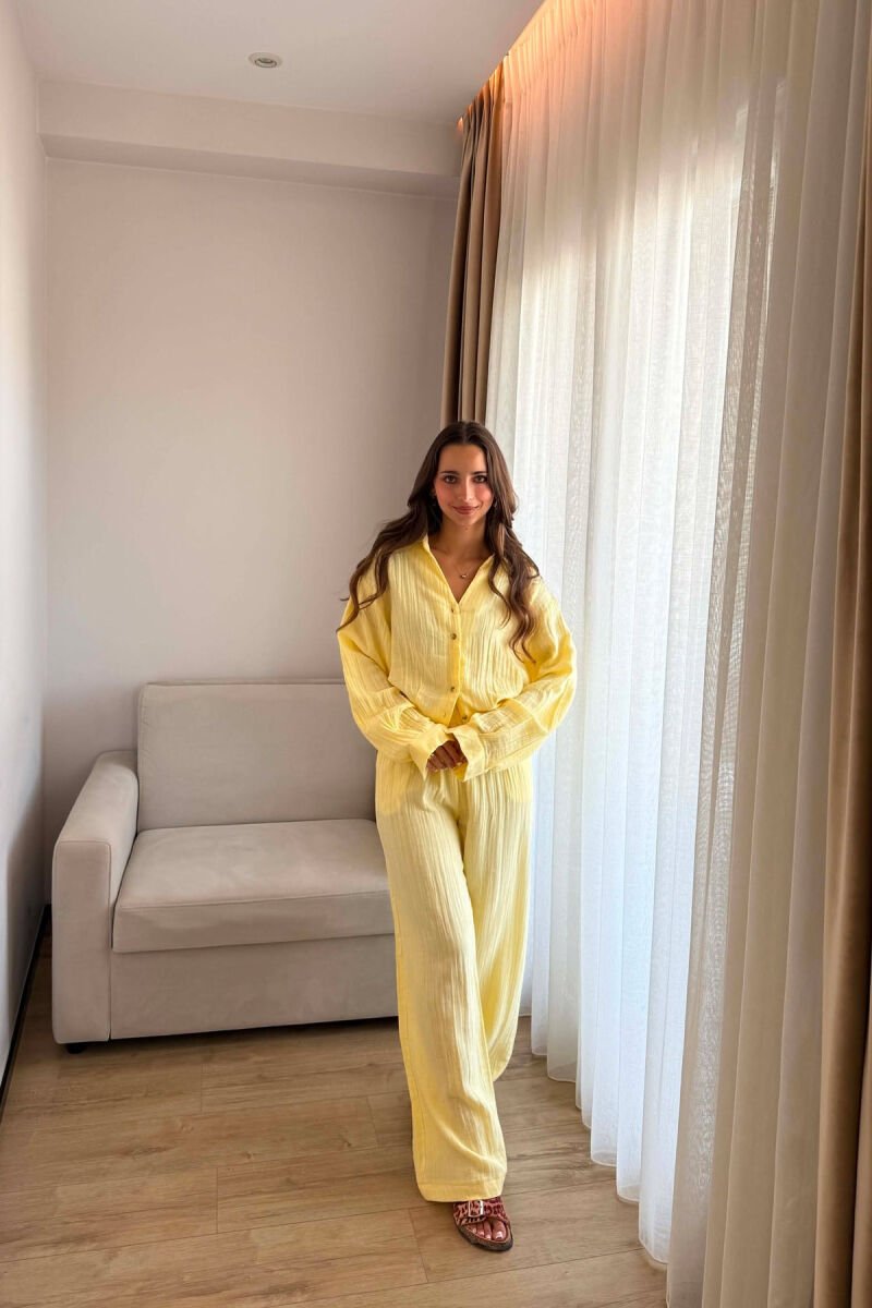 SET LINO KEMISHE + PANTALLONA TE GJERA PER FEMRA NE NGJYRE LIMON - 4