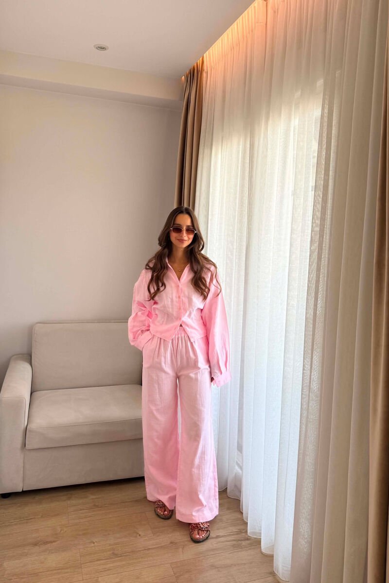 SET LINO KEMISHE + PANTALLONA TE GJERA PER FEMRA NE NGJYRE ROZE - 2