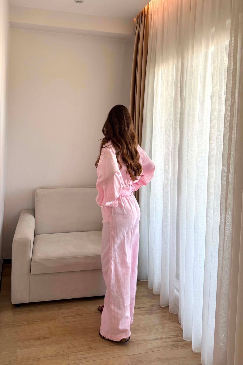 SET LINO KEMISHE + PANTALLONA TE GJERA PER FEMRA NE NGJYRE ROZE - 3