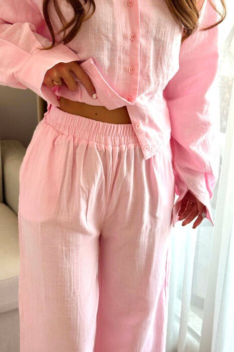 SET LINO KEMISHE + PANTALLONA TE GJERA PER FEMRA NE NGJYRE ROZE - 4