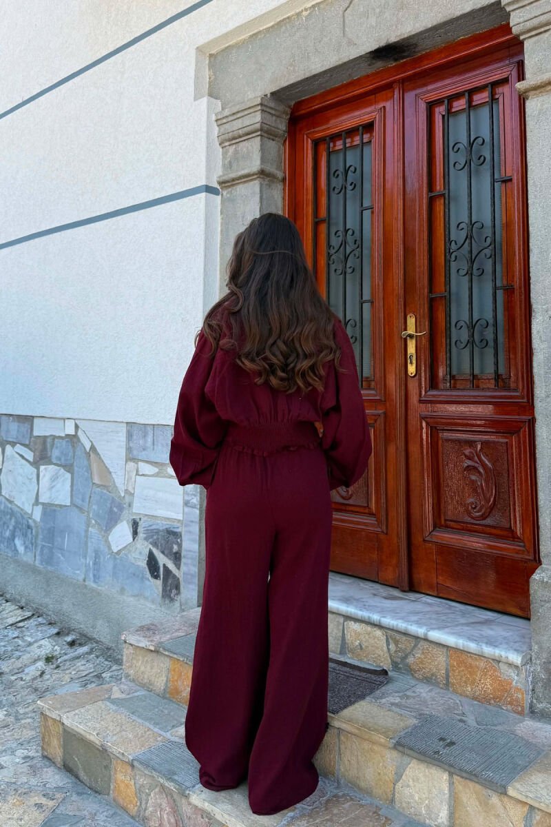 SET LINO KEMISHE + PANTALLONA TE GJERA PER FEMRA NE NGJYRE VISHNJE - 5