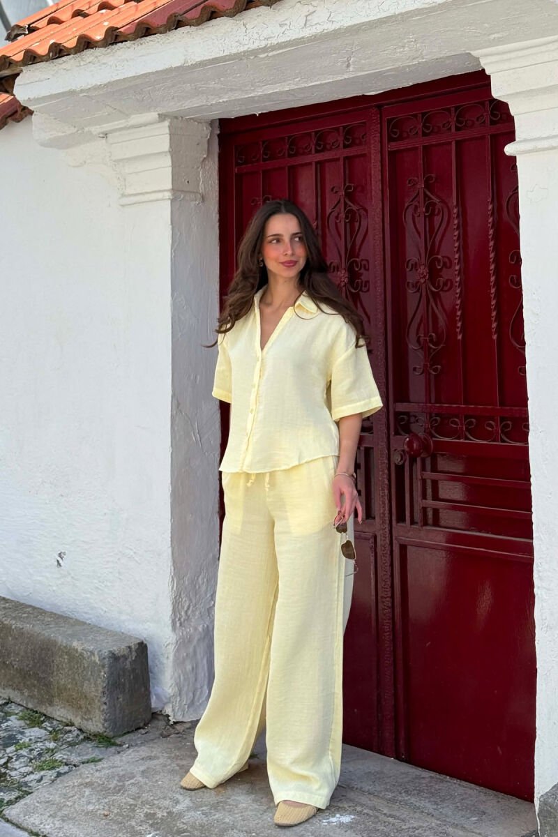 SET LINO NJE NGJYRESH KEMISHE + PANTALLONA PER FEMRA NE NGJYRE TE VERDHE - 4