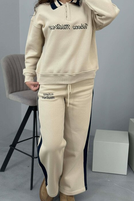 SET ME PUSH BLUZË ME JAKË POLO+TUTA PËR FEMRA NË NGJYRË BEZHË - 5