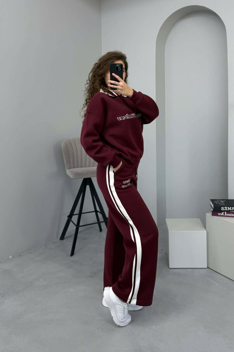 SET ME PUSH BLUZË ME JAKË POLO+TUTA PËR FEMRA NË NGJYRË VISHNJË - 2