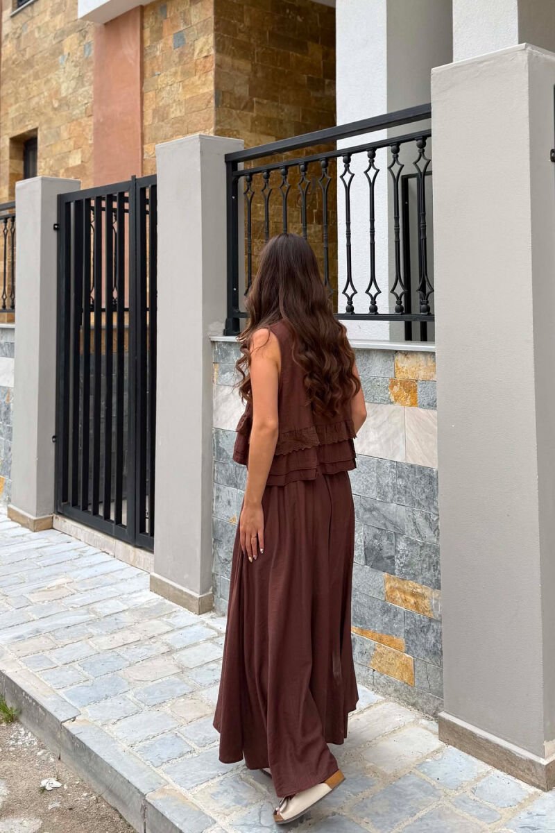 SET ME DETAJE QENDISJE JELEK + FUND PER FEMRA NE NGJYRE KAFE - 2