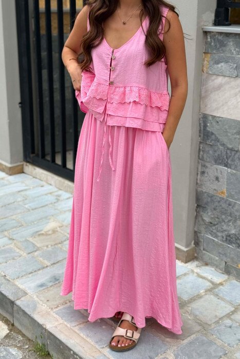 SET ME DETAJE QENDISJE JELEK + FUND PER FEMRA NE NGJYRE ROZE - 3