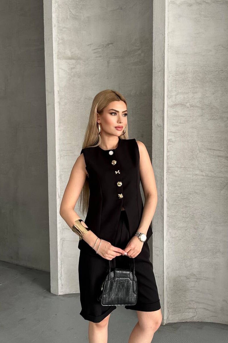 SET ME DETAJIN E KOPSAVE JELEK+PANTALLONA TË SHKURTRA PËR FEMRA NË NGJYRËN E ZEZË - 2
