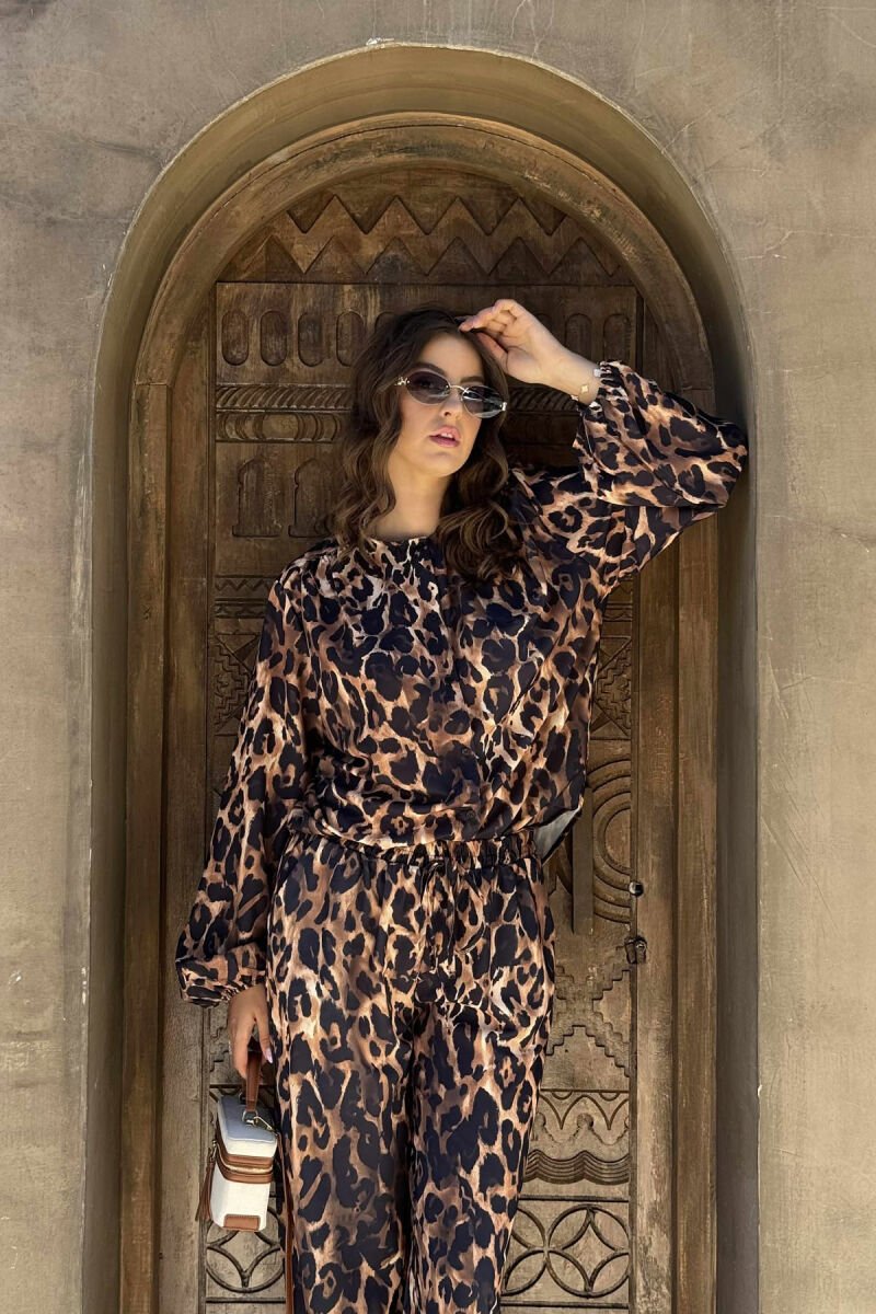 SET ME DIZAJN LEOPARDI PËR FEMRA KËMISHË+PANTALLONA - 11
