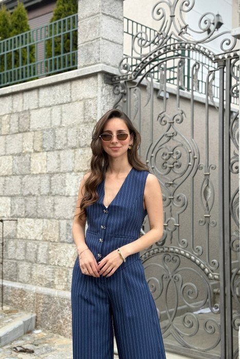 SET ME DIZAJN ME VIJA JELEK + PANTALLONA PER FEMRA NE NGJYRE BLU - 3