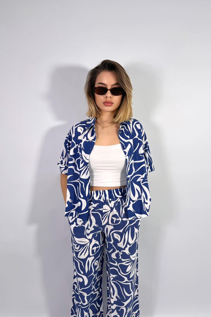 SET ME DIZAJNE ABSTRAKTE KËMISHË+PANTALLONA PËR FEMRA NË NGJYRËN BLU - 3