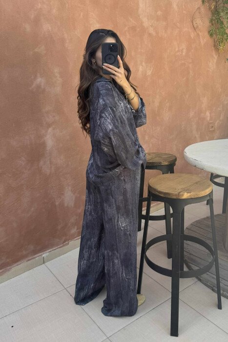 SET ME DIZAJNE TË THJESHTA KÊMISHË+PANTALLONA ME NË NGJYRËN GRI E ERRËT - 4