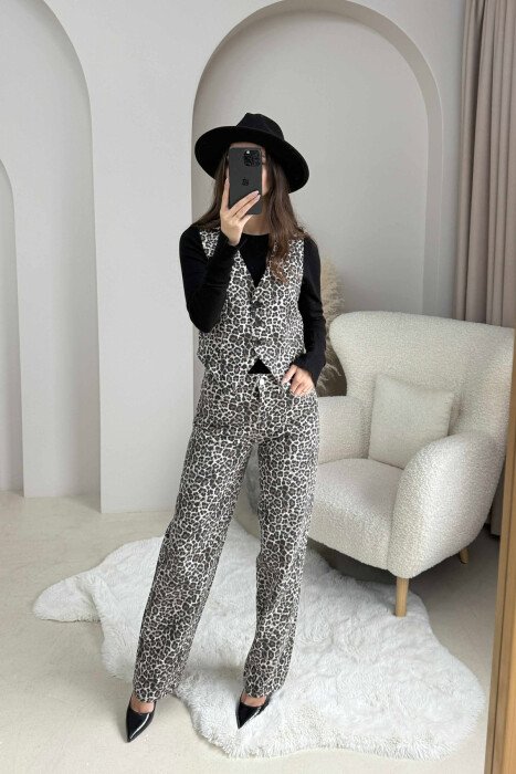 SET ME DIZAJNIN E LEOPARDIT JELEK+PANTALLONA PËR FEMRA - 1