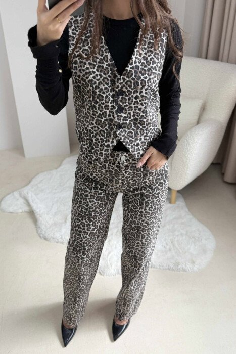 SET ME DIZAJNIN E LEOPARDIT JELEK+PANTALLONA PËR FEMRA - 5
