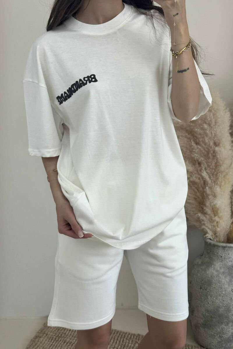 SET ME IMAZH T-SHIRT+PANTALLONA TË SHKURTRA PËR FEMRA NË NGJYRËN E BARDHË - 3