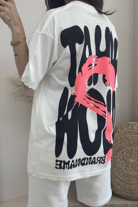 SET ME IMAZH T-SHIRT+PANTALLONA TË SHKURTRA PËR FEMRA NË NGJYRËN E BARDHË - 5