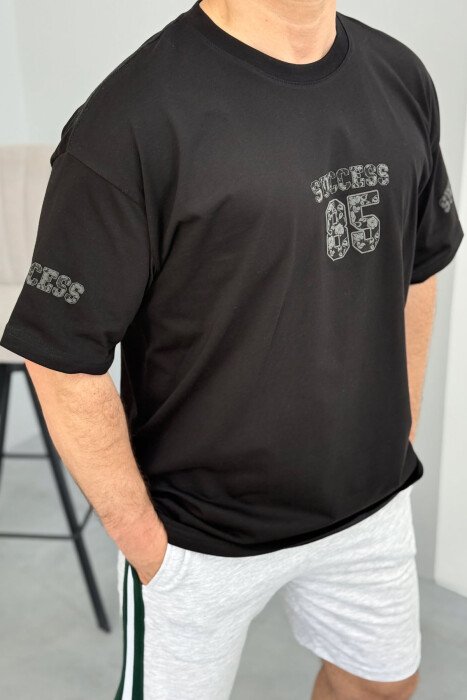 SET ME IMAZH T-SHIRT+PANTALLONA TË SHKURTRA PËR MESHKUJ NË NGJYRËN E ZEZË - 5