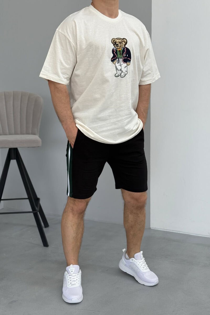 SET ME IMAZH T-SHIRT+PANTALLONA TË SHKURTRA PËR MESHKUJ NË NGJYRËN E ZEZË+KREM - 1