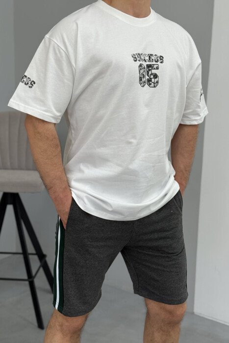 SET ME IMAZH T-SHIRT+PANTALLONA TË SHKURTRA PËR MESHKUJ NË NGJYRËN GRI E ERRËT+E BARDHË - 2