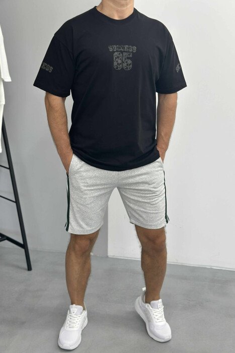 SET ME IMAZH T-SHIRT+PANTALLONA TË SHKURTRA PËR MESHKUJ NË NGJYRËN GRI+E ZEZË - 1
