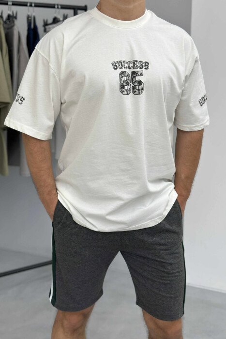 SET ME IMAZH T-SHIRT+PANTALLONA TË SHKURTRA PËR MESHKUJ NË NGJYRËN GRI+KREM - 2