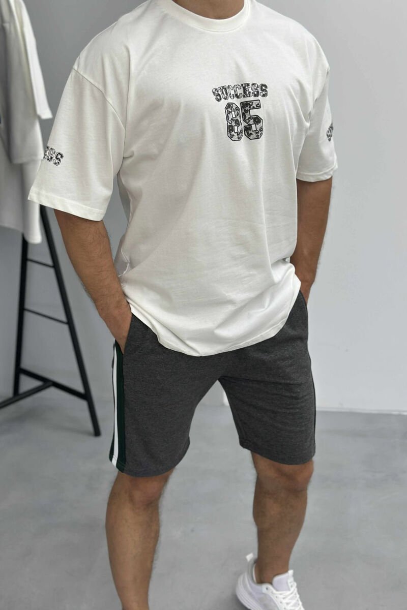 SET ME IMAZH T-SHIRT+PANTALLONA TË SHKURTRA PËR MESHKUJ NË NGJYRËN GRI+KREM - 4