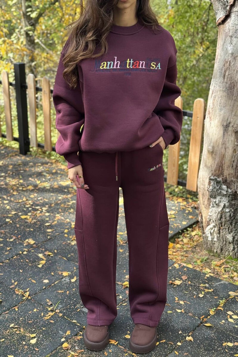 SET ME PUSH BLUZË+TUTA ME SHKRIME PËR FEMRA NË NGJYRË VISHNJË - 4