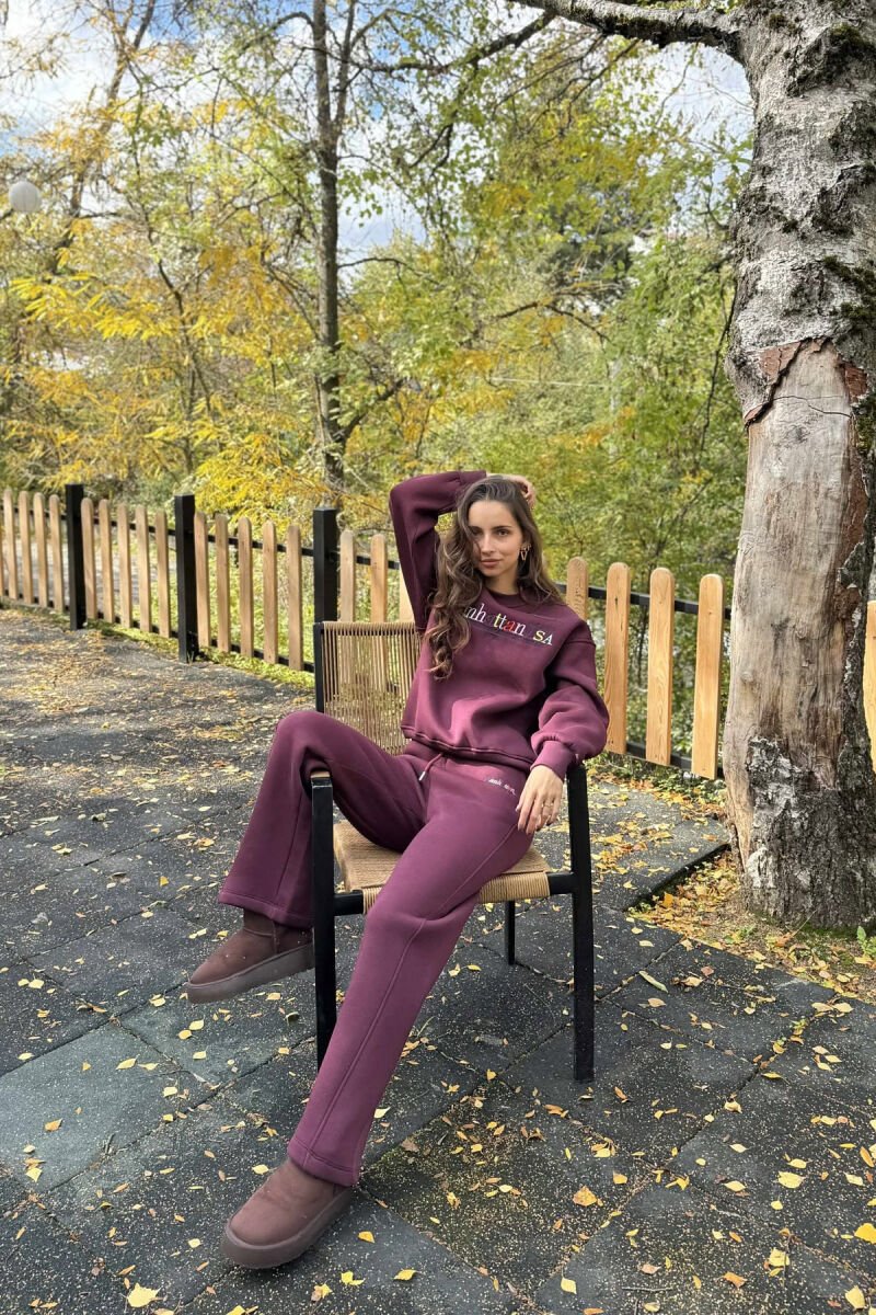 SET ME PUSH BLUZË+TUTA ME SHKRIME PËR FEMRA NË NGJYRË VISHNJË - 6