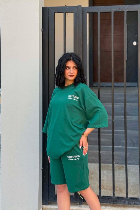 SET ME SHKRIME T-SHIRT + TUTA TE SHKURTRA PER FEMRA NE NGJYRE JESHILE TE ERRET - 3