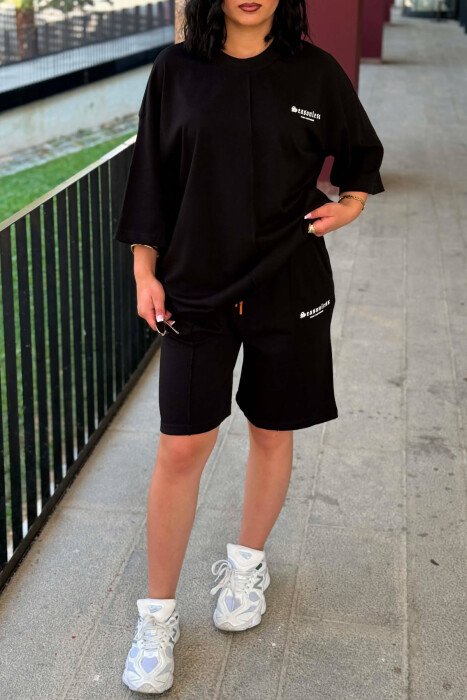SET ME SHKRIME TE VOGLA T-SHIRT + TUTA TE SHKURTRA PER FEMRA NE NGJYRE TE ZEZE - 3