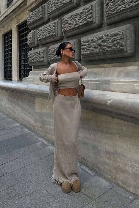 SHINING ONE COLOR THREE PIECE WOMAN SET BEIGE/BEZHE - 2