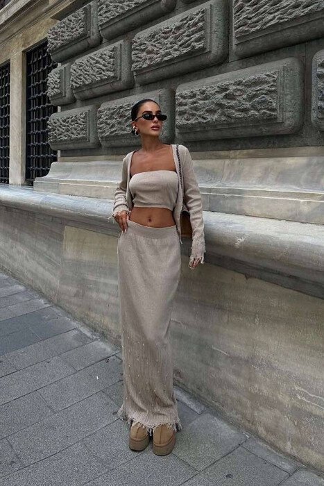 SHINING ONE COLOR THREE PIECE WOMAN SET BEIGE/BEZHE - 3