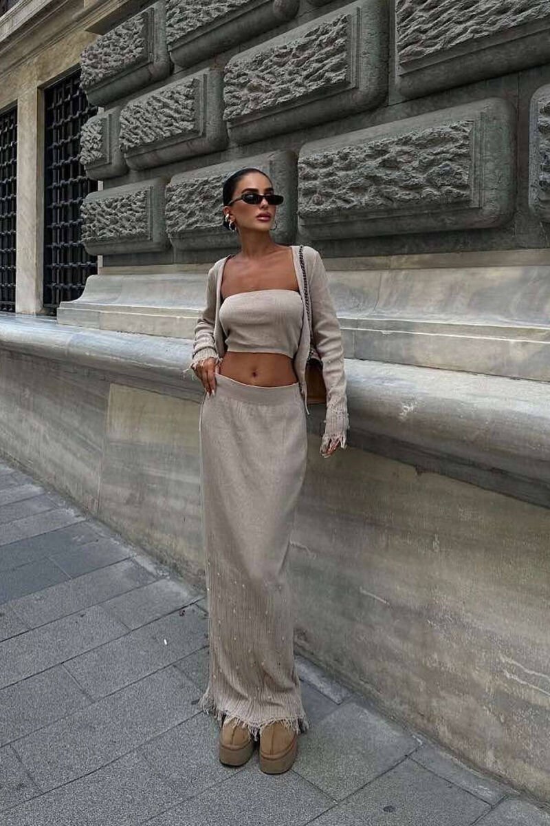 SHINING ONE COLOR THREE PIECE WOMAN SET BEIGE/BEZHE - 3