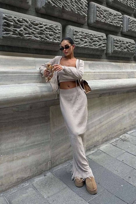 SHINING ONE COLOR THREE PIECE WOMAN SET BEIGE/BEZHE - 4