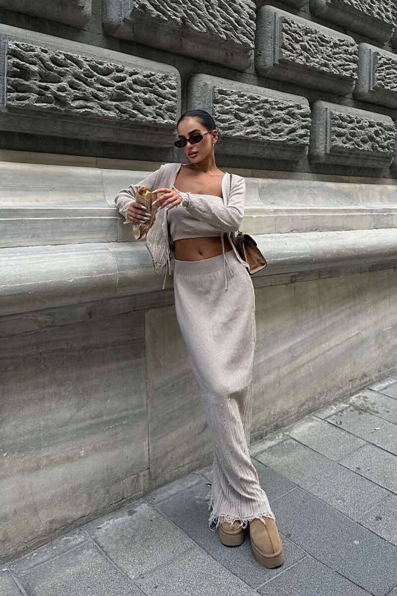 SHINING ONE COLOR THREE PIECE WOMAN SET BEIGE/BEZHE - 4