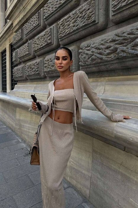 SHINING ONE COLOR THREE PIECE WOMAN SET BEIGE/BEZHE - 5